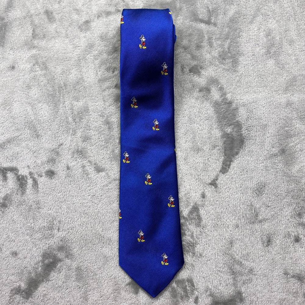 VTG Disney Mickey Mouse Royal Blue Silk Blend Necktie USA Handmade